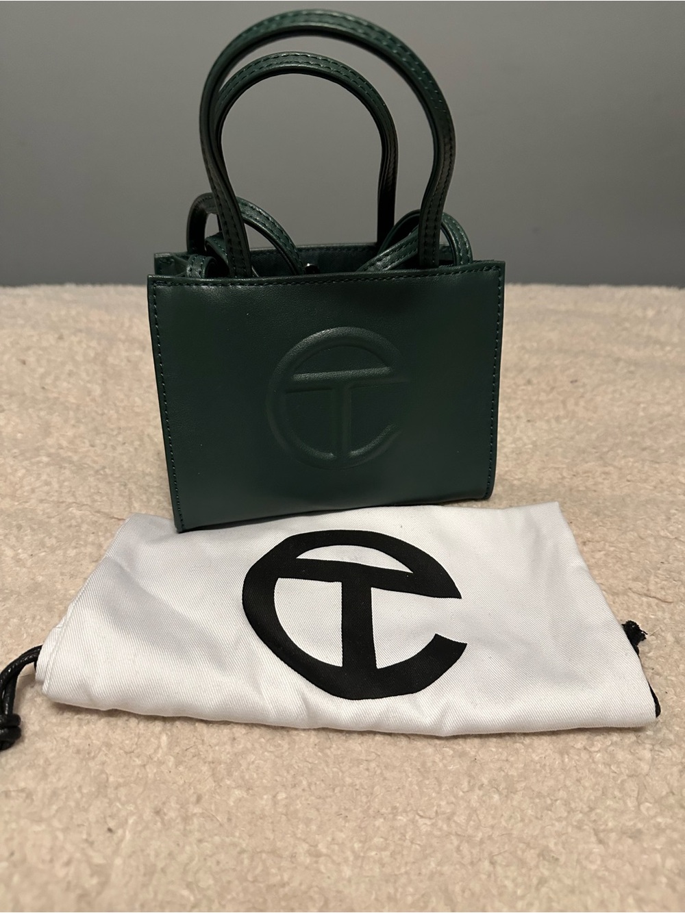 Telfar Mini Shopping Bag in Dark Green Leather